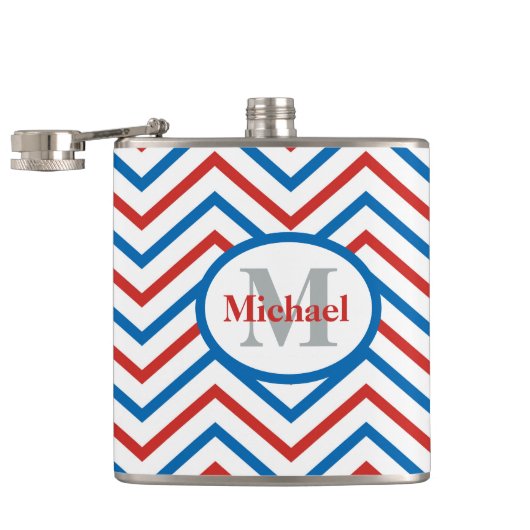 Zickzack rotes blaues Muster Flachmann (Geöffnet)