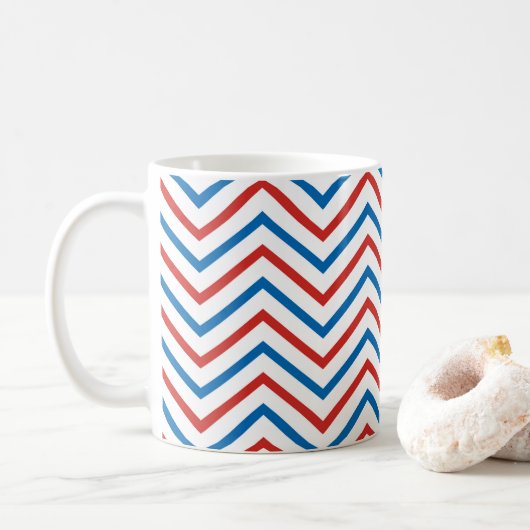 Zickzack rotes blaues Muster Kaffeetasse (Mit Donut)