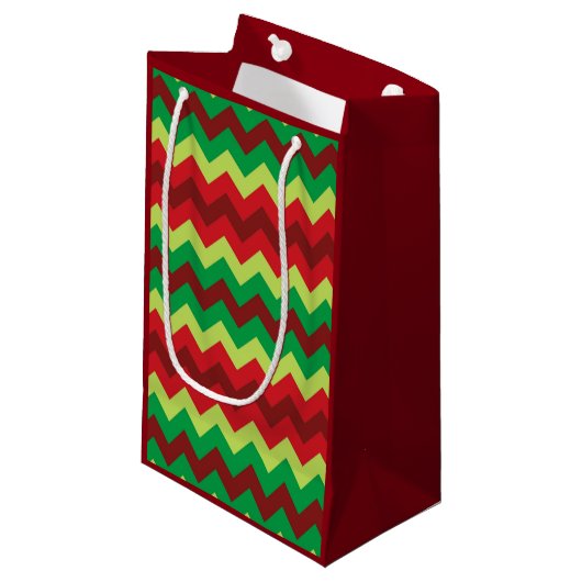 Zickzack, rotes Muster Kleine Geschenktüte (Vorderseite Schrägansicht)