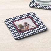 Zickzack rotes, weißes und blaues Muster mit Foto Getränkeuntersetzer (Linke Seite)