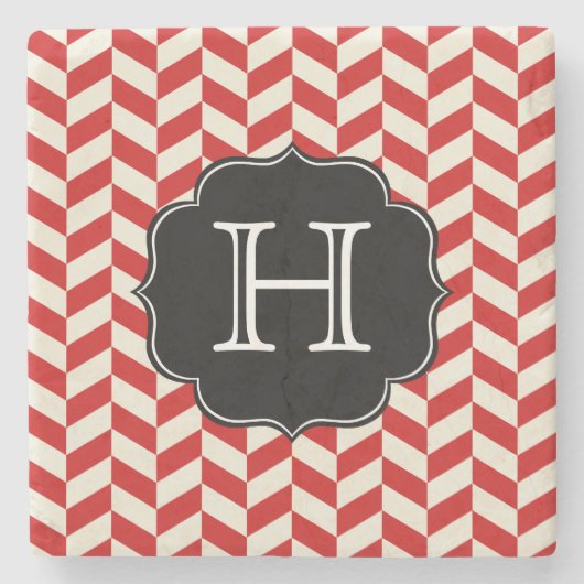 Zickzack Rotkehlchen-Muster mit Monogramm Steinuntersetzer (Vorderseite)