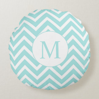 Zickzack rundes Monogramm-Kissen, Seafoam u. Weiß Kissen