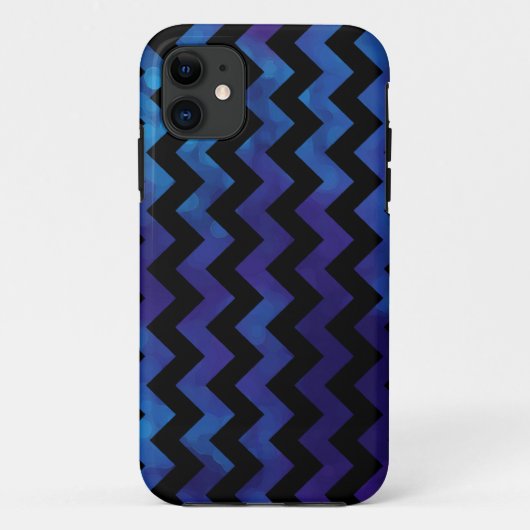 Zickzack, schwarz-blaue Streifen Case-Mate iPhone Hülle (Rückseite)