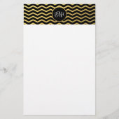 Zickzack Schwarz-Gold-Muster Triple Mit Monogramm Briefpapier (Vorderseite)