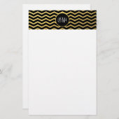 Zickzack Schwarz-Gold-Muster Triple Mit Monogramm Briefpapier (Vorne/Hinten)