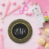 Zickzack Schwarz-Gold-Muster Triple Mit Monogramm Pappteller (Party)