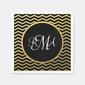 Zickzack Schwarz-Gold-Muster Triple Mit Monogramm Serviette (Vorderseite)