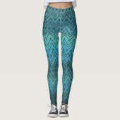 Zickzack Schwarz-Muster mit glänzend blauem Farbmu Leggings (Vorderseite)