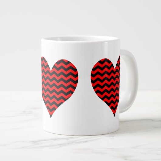 Zickzack Schwarz-Rot-Herz Jumbo-Tasse (Vorderseite Rechts)