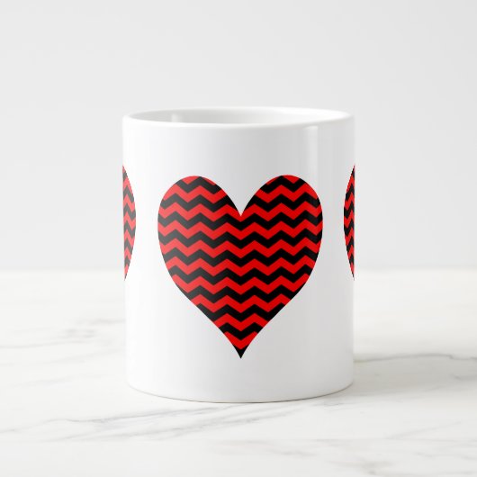 Zickzack Schwarz-Rot-Herz Jumbo-Tasse (Vorderseite)