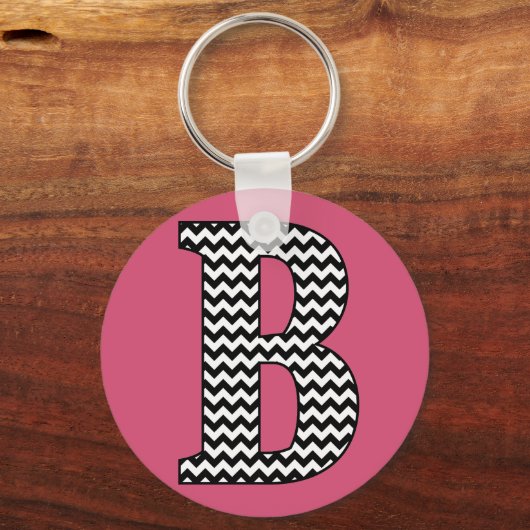 Zickzack Schwarz-Weiß-Monogramm-Schlüsselanhänger Schlüsselanhänger (Vorderseite)
