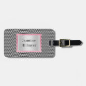 ZICKZACK SCHWARZ-WEISSER PINK GLITZER KUSTOM LUGGA GEPÄCKANHÄNGER (Vorderseite horizontal)