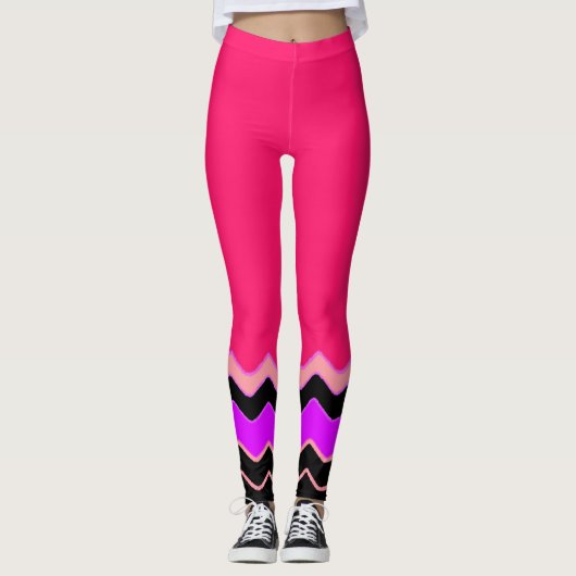 Zickzack, schwarz-weißes Muster Leggings (Vorderseite)