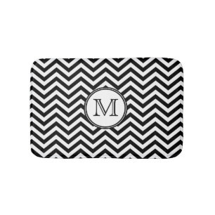 Zickzack Schwarzweiss-mit Monogramm Badematte