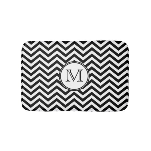 Zickzack Schwarzweiss-mit Monogramm Badematte (Vorderseite)