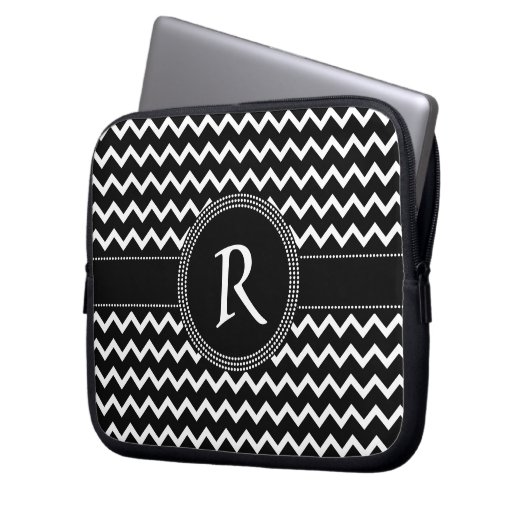 Zickzack Schwarzweiss-Zickzack-Retro Eleganz Laptopschutzhülle (Vorderseite Links)