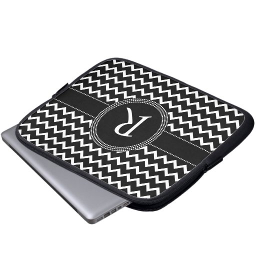 Zickzack Schwarzweiss-Zickzack-Retro Eleganz Laptopschutzhülle (Vorne Knopf)