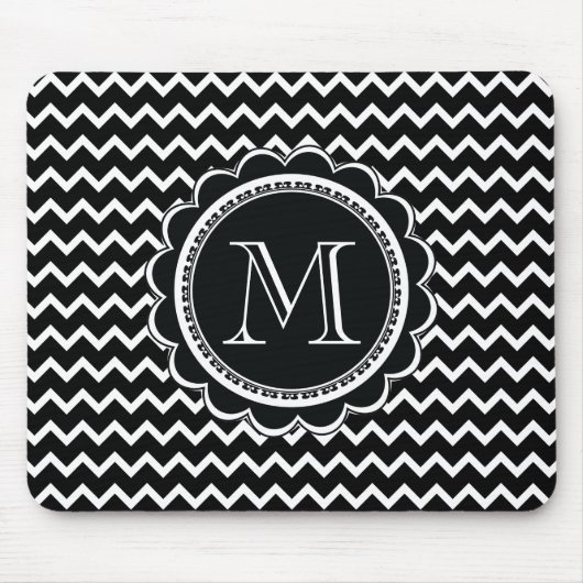 Zickzack Schwarzweiss-Zickzack-Retro Eleganz Mousepad (Vorne)