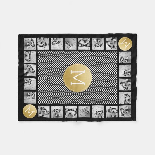 Zickzack Schwarzweißmuster Monogramm 11 Foto Fleecedecke (Vorderseite (Horizontal))