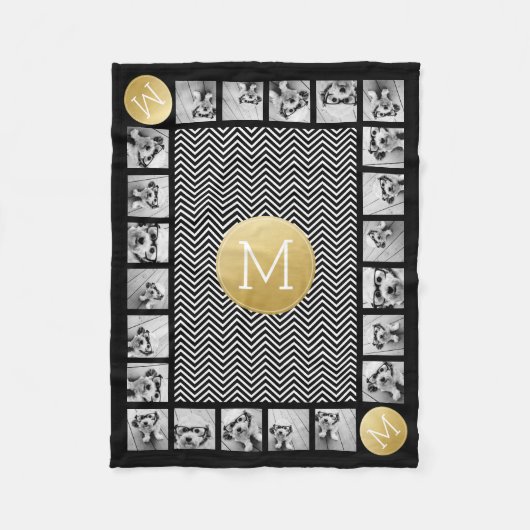 Zickzack Schwarzweißmuster Monogramm 11 Foto Fleecedecke (Vorderseite)