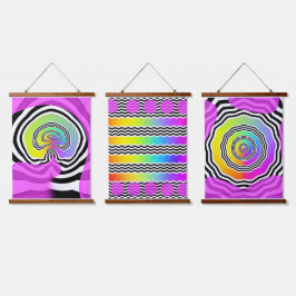 Zickzack Spirallinien der Serie 3 Wandteppich Mit Holzrahmen