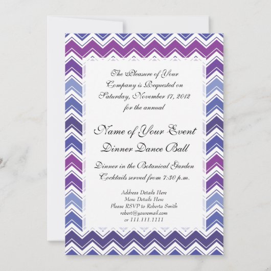 Zickzack Stammes- Zickzack-Muster in Blauem und in Einladung (Rückseite)