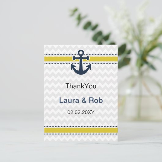 Zickzack Streifen, Anker, nautische Dankeskarten Postkarte (Stehend Vorderseite)