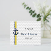 Zickzack Streifen, Anker, nautische Hochzeit rsvp Einladungspostkarte (Stehend Vorderseite)