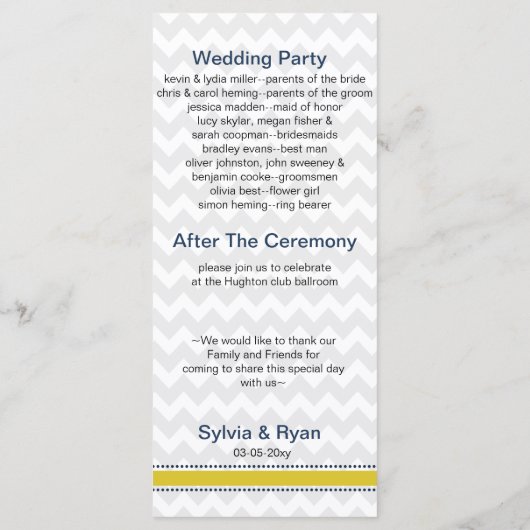 Zickzack Streifen, Anker, nautisches Hochzeitsprog Programm (Rückseite)