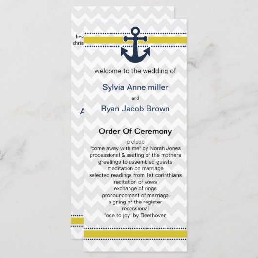 Zickzack Streifen, Anker, nautisches Hochzeitsprog Programm (Vorne/Hinten)