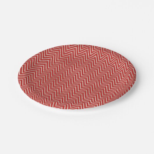 Zickzack Streifen aus Red Silver Pappteller (Schrägansicht)