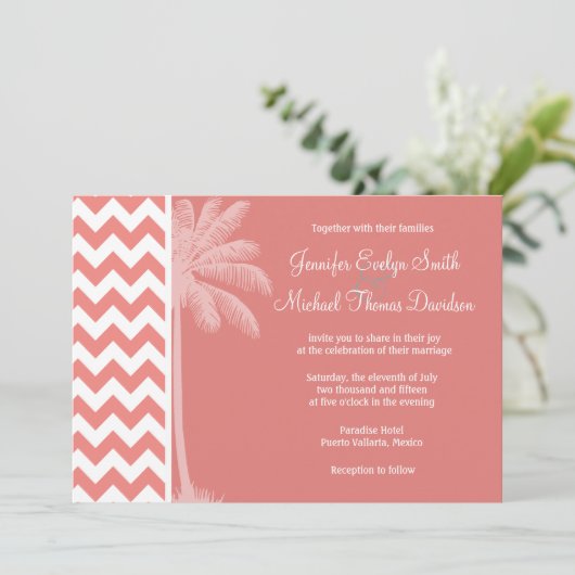 Zickzack Streifen der Lichtkoralle; Palmbaum Einladung (Stehend Vorderseite)