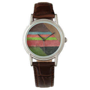 Zickzack, Streifen in braun, grün, blau, rot Armbanduhr