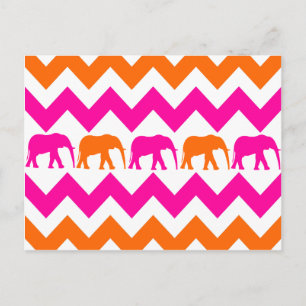 Zickzack Streifen in kalten, rosafarbenen Orangen Postkarte