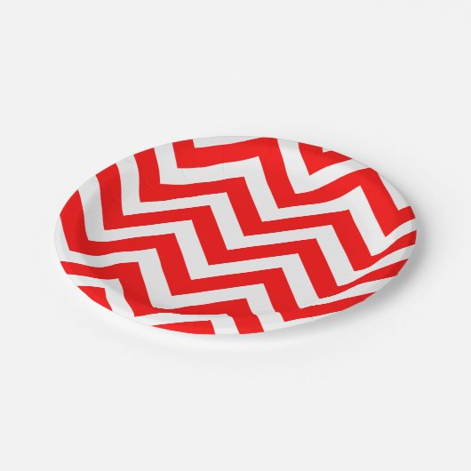 Zickzack Streifen in Rot und Weiß Pappteller (Schrägansicht)