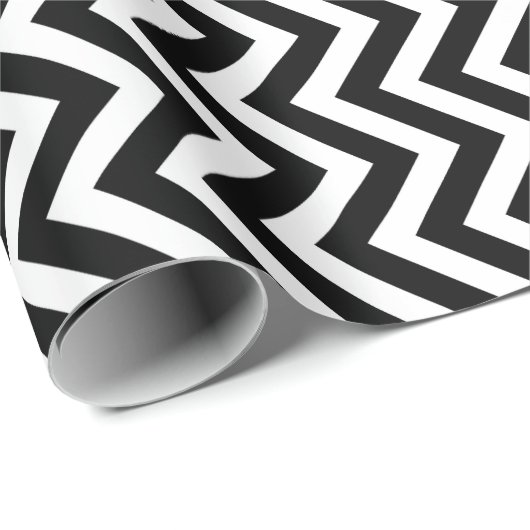 Zickzack Streifen in Schwarz und Weiß Geschenkpapier (Rolleneckpunkt)