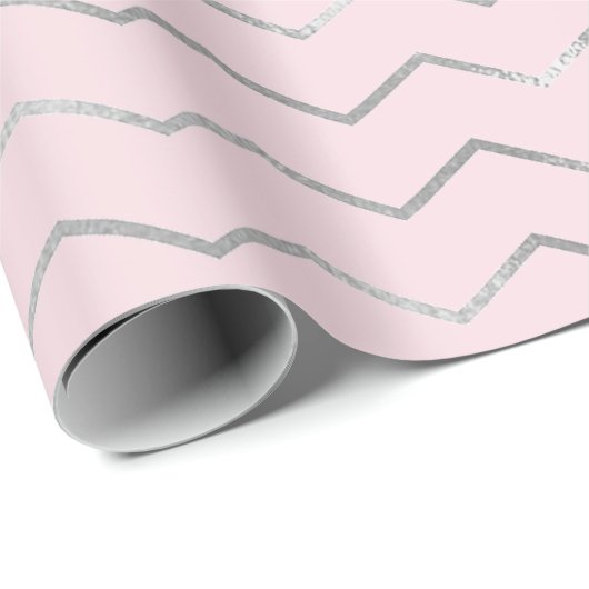 Zickzack Streifen Linien Silver Metallic Pink Eleg Geschenkpapier (Rolleneckpunkt)