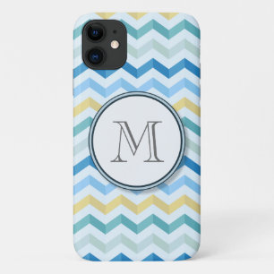 Zickzack Streifen mit rundem Monogramm iPhone 11 Hülle