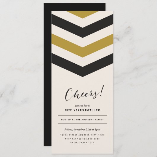 Zickzack Streifen Neujahr laden ein Einladung (Vorne/Hinten)