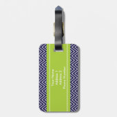 Zickzack Streifen-personalisierte Monogramm-Marine Gepäckanhänger (Rückseite vertikal)