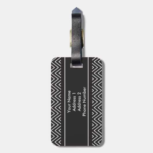 Zickzack Streifen-personalisiertes Monogramm Gepäckanhänger (Rückseite vertikal)