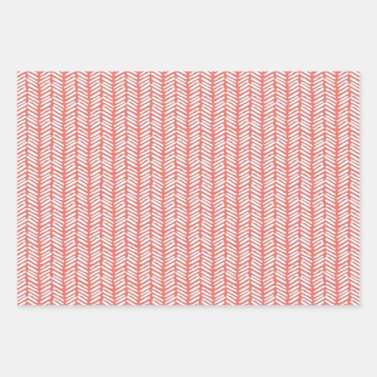 Zickzack Streifen weiße Punkte Sommerkorallenrot Geschenkpapier Set (Vorderseite 3)
