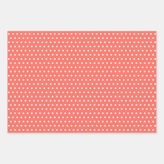 Zickzack Streifen weiße Punkte Sommerkorallenrot Geschenkpapier Set (Vorderseite)