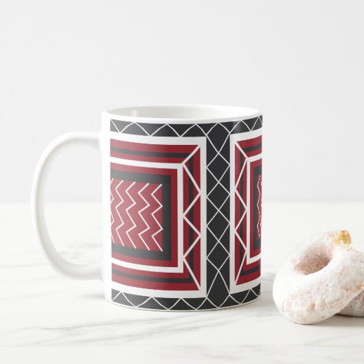 Zickzack Stripe Square Grau White Red Geometric Kaffeetasse (Mit Donut)
