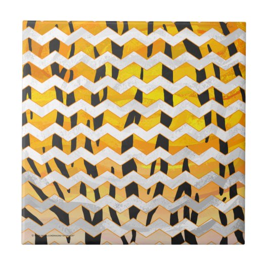 Zickzack Tiger Schwarz/Orange-Print Fliese (Vorderseite)
