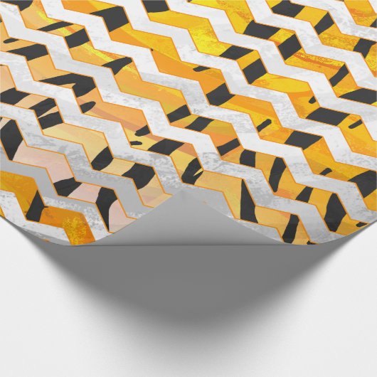 Zickzack Tiger Schwarz/Orange-Print Geschenkpapier (Ecke)
