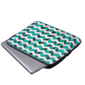 Zickzack Tiger Schwarz und Aquamarine Printmedien Laptopschutzhülle (Vorne Knopf)