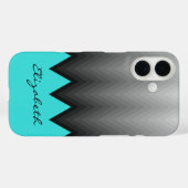 Zickzack, türkisfarbenes Muster, Individuelle Name Case-Mate iPhone Hülle (Rückseite (Horizontal))