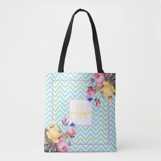 Zickzack und Blume Mit Monogramm Tasche (Vorderseite)