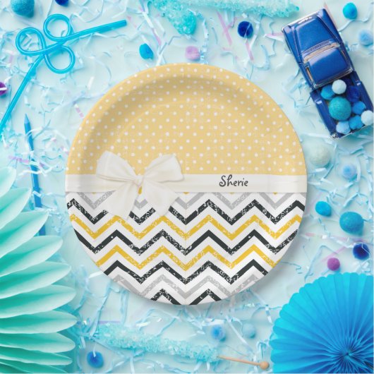 Zickzack und Polka-Punkte Pappteller (Party)